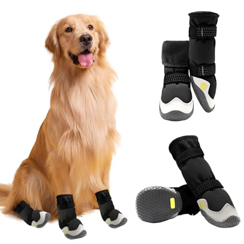 KANGBES Hundeschuhe Pfotenschutz, 4 Stück, wasserdichte Hundeschuhe mit rutschfester Sohle und verstellbarem reflektierendem Klettverschluss, atmungsaktive Outdoor-Hundeschuhe für mittelgroße und von KANGBES