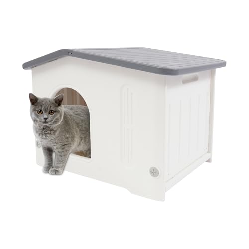 Indoor/Outdoor Katzenhäuser Haustierhütte Wasserdicht & UV-beständig Katzenhütten für kleine Haustiere Katze Tragfähigkeit 7.5kg Katzenhaus für Heimgebrauch, Freien, Tierhandlungen 58x45x42cm von KAPIPALA