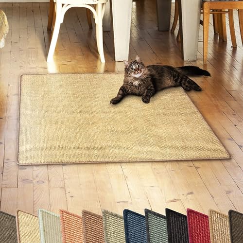 KARAT Katzen Kratzmatte 30 x 50 cm aus Natur Sisal Kratzteppich Kratzmöglichkeiten für Katzen Kratzmöbel für Wand oder Boden - robust & waschbar, Natur von KARAT