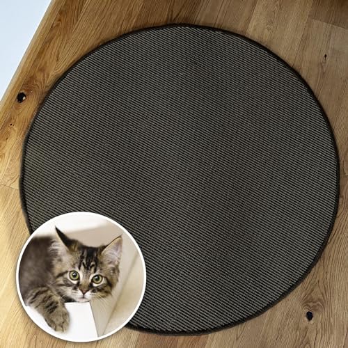 KARAT Katzen Kratzmatte rund 50cm Ø aus Natur Sisal Kratzteppich Kratzmöglichkeiten für Katzen Kratzmöbel für Wand oder Boden - robust & waschbar, schwarz von KARAT