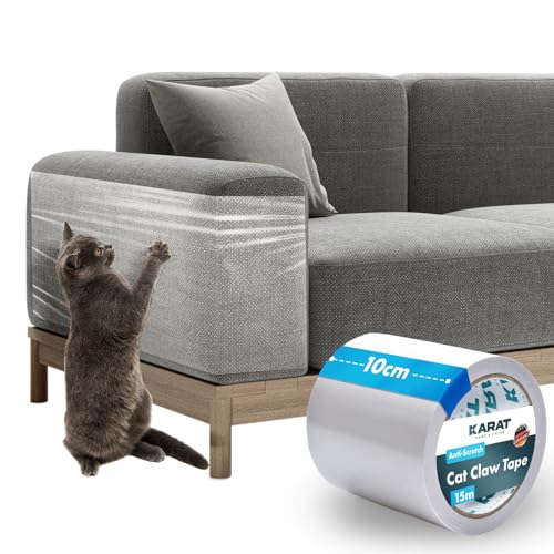 KARAT Kratzschutz Sofa Katze Sofaschutz Anti Kratz Folie für Katzen transparent 15m x 10cm Selbstklebende Couch Schutz Kratzfolie Anti-Kratz-Tape Katzenkratzer von KARAT