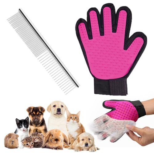 Haustier Fellpflege Handschuh, Katzenbürste Handschuh, Massage Fellpflege, Grooming Glove Hund Katze, Fellpflege Handschuh, Katzenhandschuh Bürste aus Silikon, für Deshedding, Baden und Massieren von KARELLS