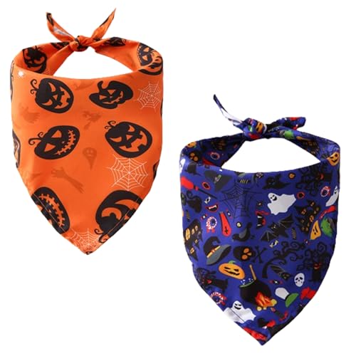 Halloween Hundehalstuch, 2 Teiliges Halloween Hunde Kopftuch Set, Dreieckstuch für Haustiere waschbar Totenkopf Kürbis Spinne verstellbar für Kleine, Mittelgroße und Große Hunde von KARELLS