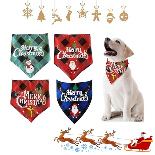 Hundehalstuch Weihnachten, Hund Weihnachten Halstuch, 4 Stück Hunde Bandana Kopftücher, Hundehalstuch, Hundehalstuch Weihnachten Geschenk, Bandana für Hund, Hunde Bandana Kopftücher von KARELLS