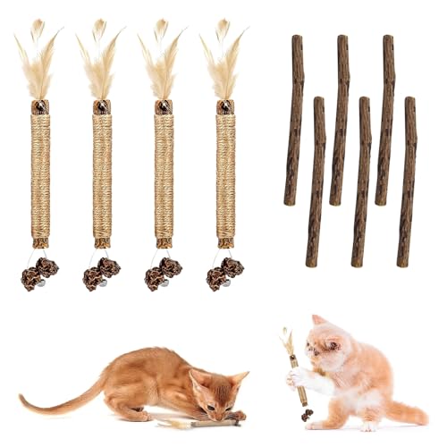 KARELLS Katzenminze Sticks für Katzen, Katzenminze Sticks, 4 Stück Matatabi-Kausticks, Kausticks für Katzen, Matatabi Katze Kauspielzeug, Katzen Zahnpflege, Matatabi Stick Katze Sticks von KARELLS