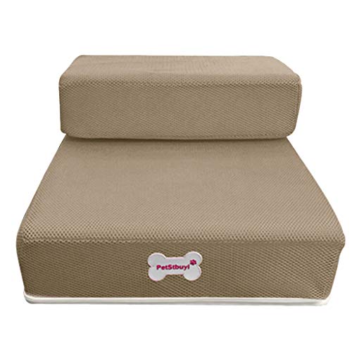 Faltbar Hundetreppe 2-Stufen Haustiertreppe für Kleine Hunde und Katze, Waschbar Katzentreppe Abnehmbar Tragbar Hunderampe für Bett, Sofa, Couch und Auto (Braun, 35 x 30 x20cm, 2) von KAREN66