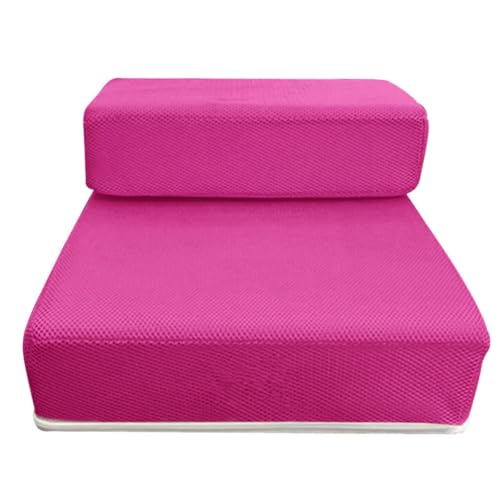 Faltbar Hundetreppe 2-Stufen Haustiertreppe für Kleine Hunde und Katze, Waschbar Katzentreppe Abnehmbar Tragbar Hunderampe für Bett, Sofa, Couch und Auto (Hotpink, 35 x 30 x20cm, 2) von KAREN66