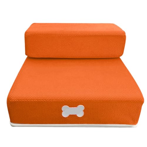 Faltbar Hundetreppe 2-Stufen Haustiertreppe für Kleine Hunde und Katze, Waschbar Katzentreppe Abnehmbar Tragbar Hunderampe für Bett, Sofa, Couch und Auto (Orange, 35 x 30 x20cm, 2) von KAREN66