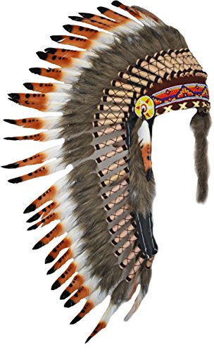 KARMABCN Y18 Indian Hat, Panache, Headdress Feathers Brown, Black and White with Brown Hair von KARMABCN