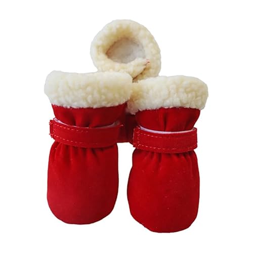 KARSKI 4 Teile/Satz Winter Haustier Hund Schuhe Anti-Slip Regen Schnee Stiefel Schuhe Dicke Warme for Kleine Katzen Welpen Chihuahua Hunde Socken Booties (Color : Rot, Size : M) von KARSKI