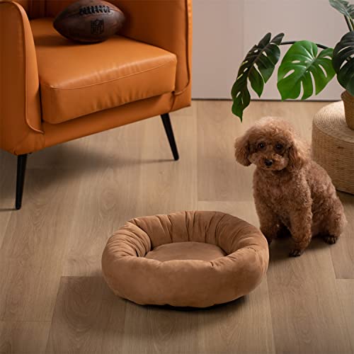 KASENTEX Hundebett, rundes Hundebett für mittelgroße Hunde, Donut-Hundebett und Katzenbett, rutschfest und maschinenwaschbar (Braun, 58 x 58 cm) von KASENTEX