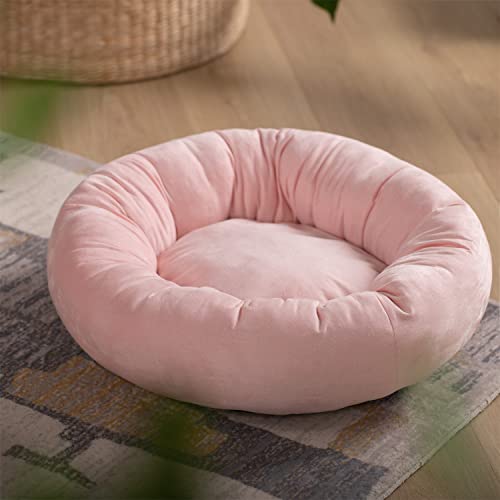 KASENTEX Hundebett, runde Hundebetten für mittelgroße und große Hunde, Donut-Hundebett und Katzenbett, rutschfest und maschinenwaschbar (Rosa, 68 x 68 cm) von KASENTEX