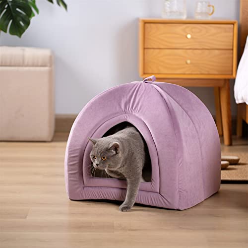 KASENTEX Katzenbett für Indoor-Katzen, 2-in-1 Katzenhaus Haustierzubehör für große Katzen oder kleine Hunde – Tierhöhle, Katzenzelt mit abnehmbarem waschbarem Kissen, (Kamel, 19 x 19 x 19 x 19 cm) von KASENTEX