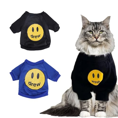 KASESSS 2 Stück Katzenbekleidung, Katzenbody, Kostüm Für Katzen, Langärmlige Katzen Kleidung, Cat Clothing Sport-Shirt, Katzen Klamotten mit Dünnem Fleece, Katzen-Winterkleidung, Blau, schwarz, L von KASESSS