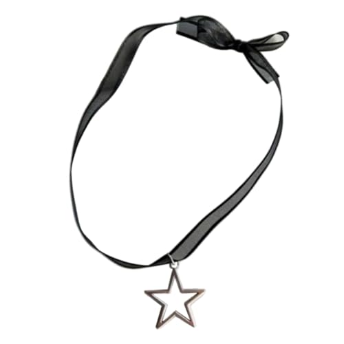 KASFDBMO Elegante schwarze Band-Halskette, zierliches schwarzes Halsband mit Stern- und Herz-Verzierungen für trendsetzende Haustierbesitzer von KASFDBMO