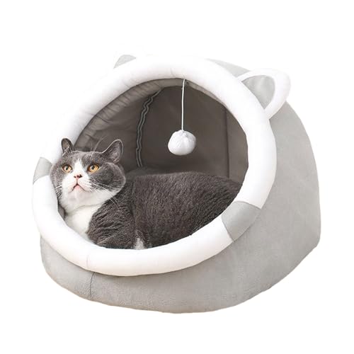 Plüsch-Katzenbett, halbgeschlossenes Haus, kleines Kätzchenbett, warmes Ruhebett für Haustiere, Katzen, kleine Hunde mit dickem Futter, entspannendes Bett für Haustiere von KASFDBMO