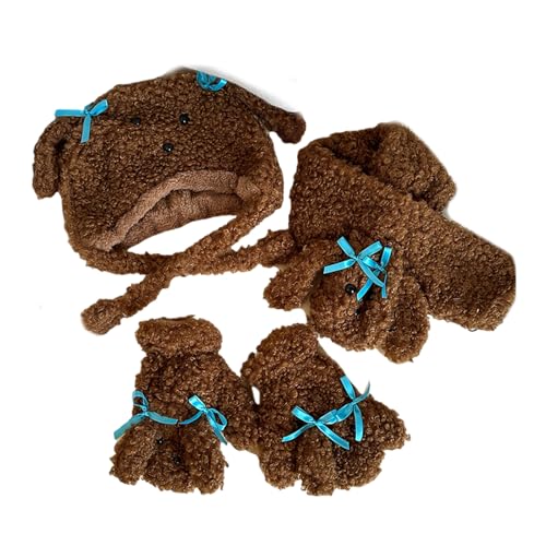 Unisex Bowknot Hund Plüschschalhandwers Set Für Winteroutfits Outdoor Aktivität Handwäsche Handschuhe Beliebtes Accessoire von KASFDBMO