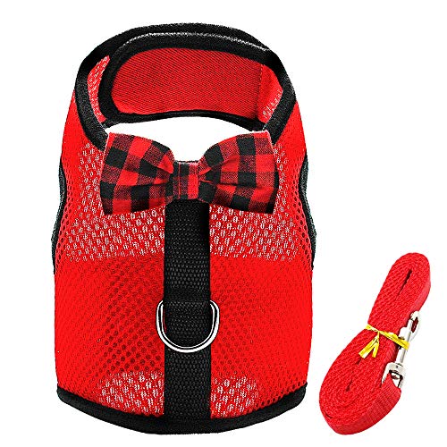 Haustierzubehör Atmungsaktives kleines Katzenhundkabelbaumweste Verstellbares Bowtie Nylon Mesh Welpen Kätzchen Kabelbaum Leine Set for Kaninchenstrustriemen (Color : Red, Size : A) von KASUK