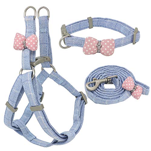 Haustierzubehör Hundekabelbaum Leinenkragen Set Verstellbares weiches niedliches Bogenkabelbaum for kleine Leine mit mittlerem Haustierkragen (Color : Blue, Size : S-1.0cm) von KASUK