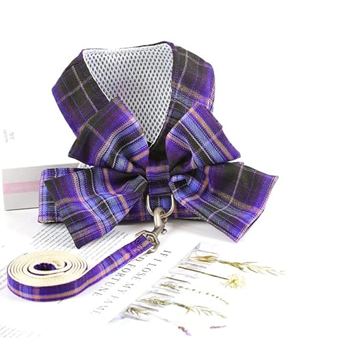 Haustierzubehör Hundekabelbaum und Leine Set atmungsablöschbar geprüfte Bowknot -Katzengurte for Hundeweste Puppy Hundekleidung Brustgurt (Color : Dark Purple, Size : XS1) von KASUK