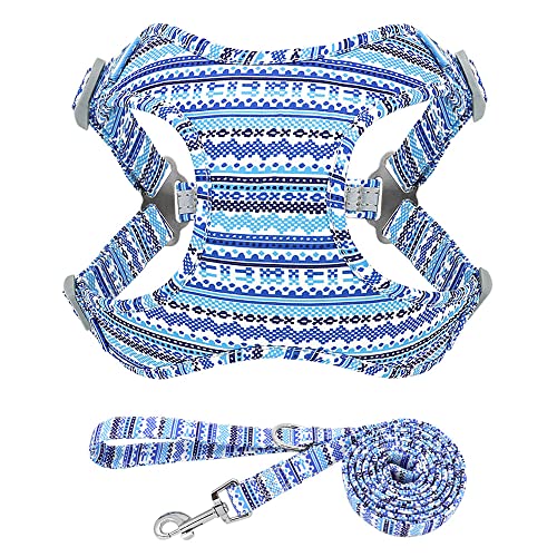 Haustierzubehör Mode Gedruckter Kabelbaum und Leinen -Set Reflective Hundekabelbaumweste for mittelgroße große Hunde (Color : Blue, Size : B) von KASUK