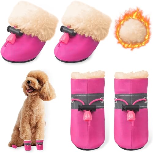 KATELUO Dog Snow Hundeschuhe Winter,4 Stück Stiefel für Hunde,Schneestiefel Hunde,Geeignet für Kleine Und Mittelgroße Hunde, rutschfest Und Warm, für Outdoor-Aktivitäten Geeignet, Waschbar (S, Rosa) von KATELUO