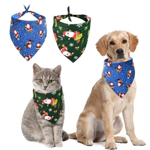 KATELUO 2 Weihnachtshund Bandanas,hund halstuch, hundehalstuch,halstuch für hunde,Halstuch für Hunde Katze,Weihnachten Haustier Halstuch für Geeignet für kleine und mittelgroße KatzenHunde (Blau Grün) von KATELUO