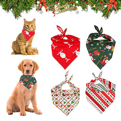 KATELUO Haustier Bandanas,4 Stück Weihnachten Hund Bandanas,Bandana für Hund,Haustier Dreieck Lätzchen,Mit Weihnachtsmann Elchmustern, geeignet für Katzen und Hunde Haustiere (S) von KATELUO