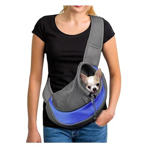 Hundetragetasche, Welpen-Tragetasche mit Aufbewahrungstasche, handfrei, verstellbare Netztasche für Katze, Kätzchen, Crossbody-Tasche für Outdoor-Reisen, Sicherheitsgeschirr (bis zu 4,5 kg), Blau, von KATITAIMAI