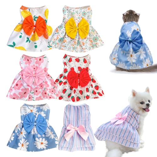 KATOLK 6 Stück Hundekleider für kleine Hunde und Mädchen, niedliche Prinzessinnen-Welpenkätzchen, Hundekleider mit Blumen und Schleife für Haustiere, Hunde, Katzen, kleine Hunde-Outfits, weibliche von KATOLK