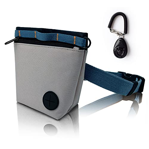 KATOZOO Leckerli-Tasche für Hunde mit Haustier-Trainings-Clicker, Hundetrainings-Leckerli-Tasche, Magnetverschluss, freihändiges Training. (Grau) von KATOZOO