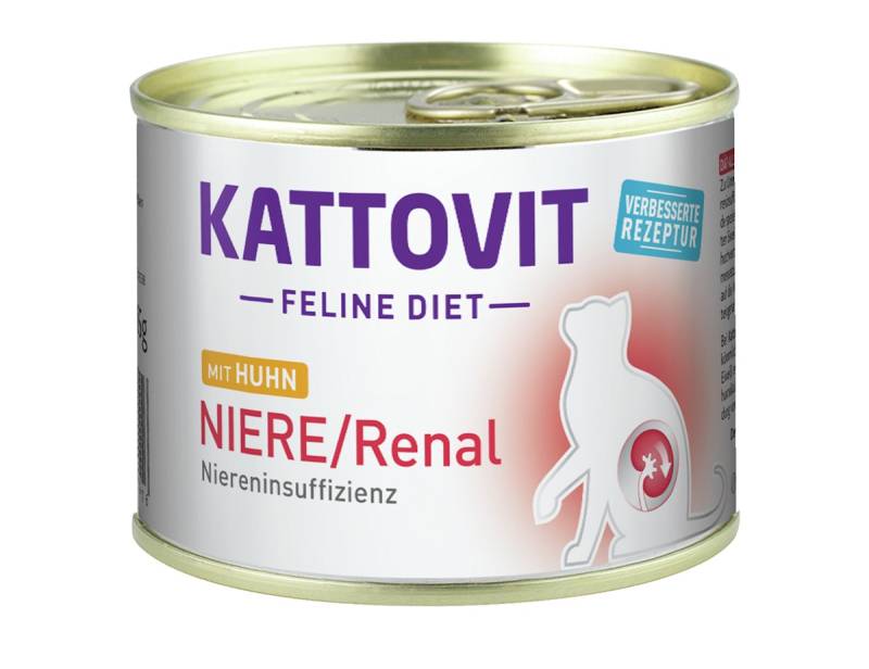 KATTOVIT Feline Diet Niere/Renal 185g Dose Katzennassfutter Diätnahrung Sparpaket 24 x 185 Gramm mit Huhn