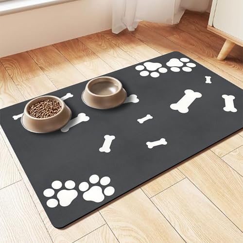 Hundefutter Matte Absorbierend Anti-Rutsch: Grau große Haustier Fütterung Matte 40x60cm personalisierte Gummi Katze Platzset für Wassernapf von KAZOLEN