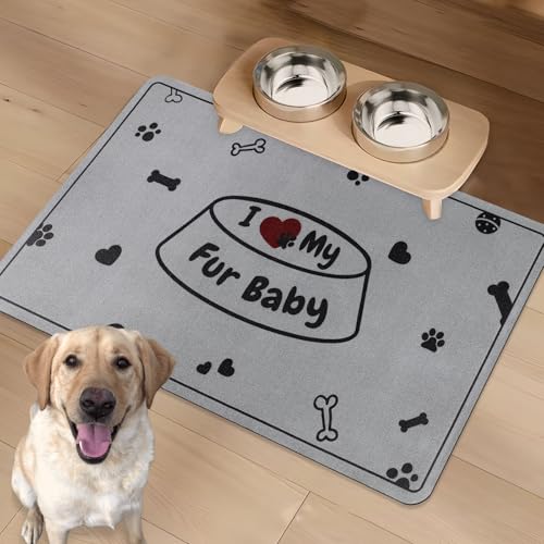 Hundefutter Matte Absorbierend Anti-Rutsch: Grau große Haustier Fütterung Matte 40x60cm personalisierte Gummi Platzset für Katze von KAZOLEN