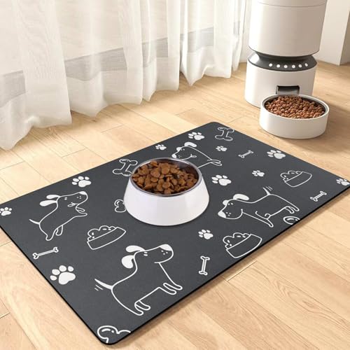 Hundefuttermatte, saugfähig, rutschfest: Grau, große Haustier-Füttermatte, 40 x 60 cm, personalisierbar, Gummi, Katzen-Platzset für Wassernapf, Schwarz von KAZOLEN