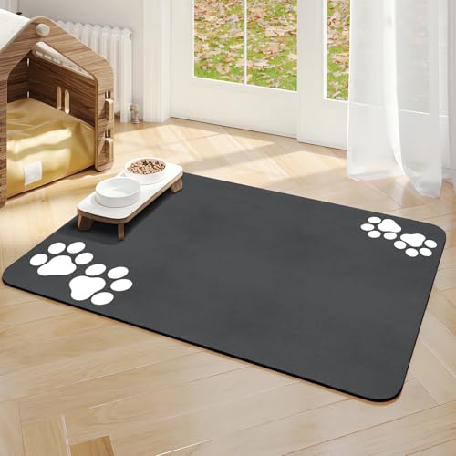 Hundenapf-Matte saugfähig: Hundefuttermatte - 30 x 50 cm Katzenmatten für Futternäpfe - rutschfeste Hunde-Futtermatte in Lebensmittelqualität für Böden rutschfeste Gummi-Wassernapf matt grau Haustier von KAZOLEN