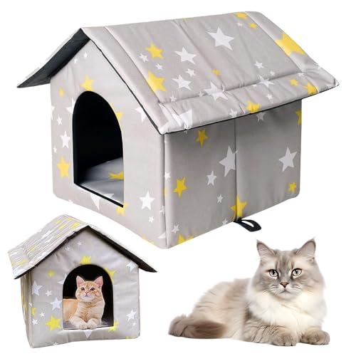 KBIBCK Katzenhaus für Draußen Winterfest, Winterfest Wasserdicht Katzenhöhle Katzenhaus, Faltbares Katzenhaus Outdoor, Pet Tierheim für Katzen, Hundehaus Tierheim für Streuner Haustiere, 45x40x45 cm von KBIBCK