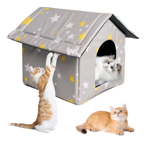 KBIBCK Katzenhaus für Draußen Winterfest, Winterfest Wasserdicht Katzenhöhle Katzenhaus, Faltbares Katzenhaus Outdoor, Pet Tierheim für Katzen, 45x40x45cm Hundehaus Tierheim für Streuner Haustiere (B) von KBIBCK