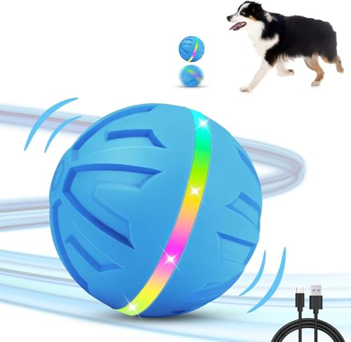 KBIBCK Selbstrollender Ball Hund, Automatisch Rollender Ball, Elektrisch Hundespielzeug Ball, USB Wiederaufladbar, Interaktives Hundespielzeug Ball with LED Lights für Kleine, Mittelgroße, Große Hunde von KBIBCK