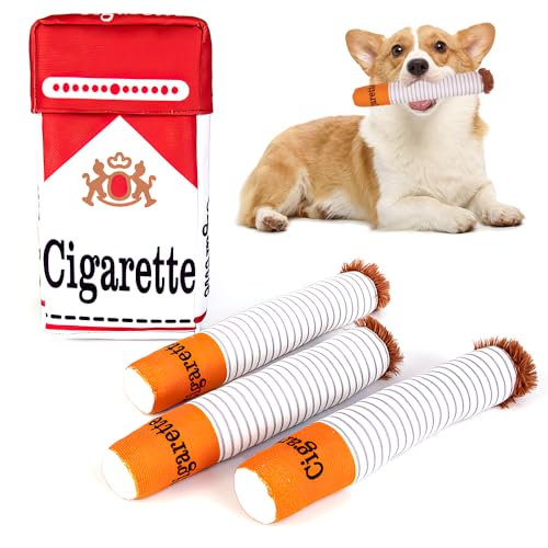 KBIBCK Zigarette Hundespielzeug, interaktives Hundespielzeug, lustiges Hundespielzeug, 3 Giggle Puff Stick Toys mit Etui, interaktives Plüsch-Hundespielzeug, Plüsch-Quietschspielzeug, von KBIBCK