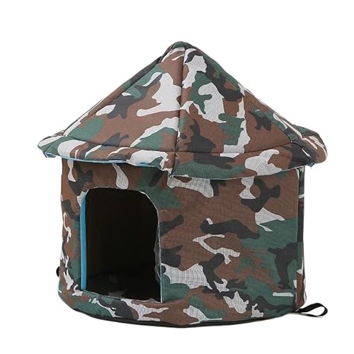 Zwinger Hundehütte, weiches Haustierbett, Zelt for drinnen und draußen, geschlossener Schlafnestkorb mit abnehmbarem Kissen, Reisezubehör for Hunde (Color : GreenCamouflage, Size : S 35X40) von KCHYCV
