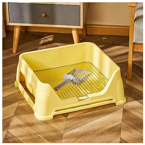 Halbgeschlossene Haustiertoilette 8 cm Niedriger Auslass Super Tragfähig Spritzwassergeschützt Edelstahlgitter Leicht Zu Reinigen Tragbare Hundetoilette Rutschfester Boden (Color : Giallo, Size : Ho von KCTOT