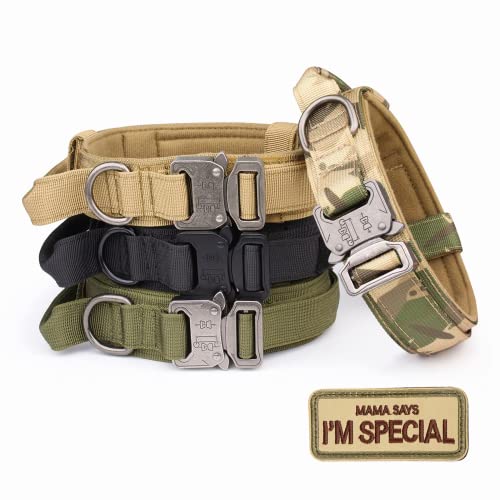 KCUCOP Taktisches Hundehalsband mit Griff, verstellbares Militär-Hundehalsband mit Metallschnalle und Flicken, strapazierfähiges Hundehalsband für mittelgroße Hunde (Camo-M) von KCUCOP