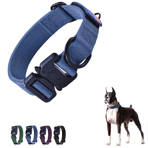 KCUCOP Upgrade Taktisches Hundehalsband für mittelgroße und große Hunde, verstellbare robuste Militär-Hundehalsbänder mit Schnellverschluss-Metallschnalle (L-1,5, Blau) von KCUCOP