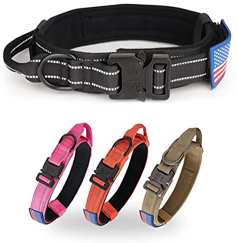 Taktisches Hundehalsband,KCUCOP Militärisches Hundehalsband mit reflektierendem Halsband und amerikanischer Flagge mit Griff, robuste Metallschnalle, 3.8 cm breit, Nylon, dick, reflektierend, XL) von KCUCOP