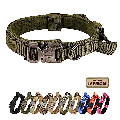 Taktisches Hundehalsband – KCUCOP Militärisches mit Mama sagt I m Special Patch Dick Griff K9 Halsband Tactipup Hundehalsbänder Verstellbar Heavy Duty Metallschnalle für M, L, XL Hunde (grün, XL) von KCUCOP