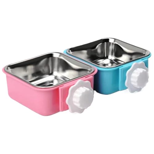 2pcs Hundekiste Schalen, abnehmbare Edelstahlhund-Kisten-Wasserschale mit Bolzenhalter, umweltfreundliche quadratische Hundebrielschale für Katze, Welpen, Kaninchen kleine Tiere, Hundekiste Wassersch von KDAMGOQE