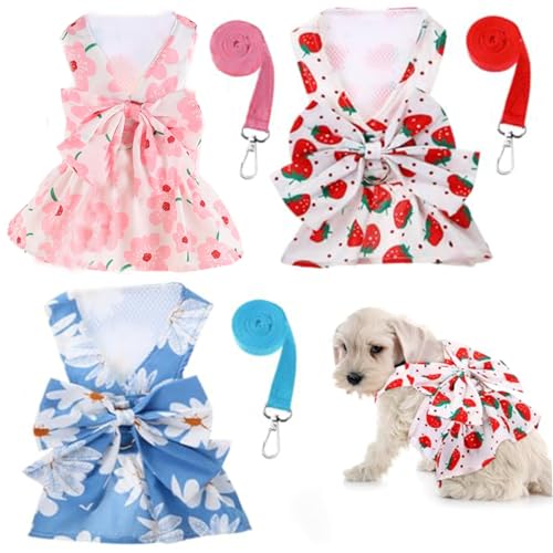 3 PCs Hundekleider mit Gurten bunte Bogen kleine Hunde Prinzessin Kleid für Hunde Mädchen mit Knopf für Katzen, Kaninchen (klein) Hundeger von KDAMGOQE