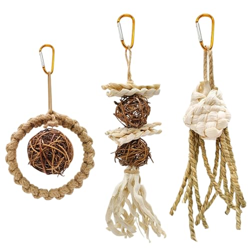 3pcs Papageienspielzeug, natürlicher Maishülsenvogel -Kauspielzeug, Food Grade Vogelspielzeug mit Rattankugeln, hängendes Käfig Vogelspielzeug für kleine Vogelkonsum Cockatiel Papageilet Lovebird Bud von KDAMGOQE