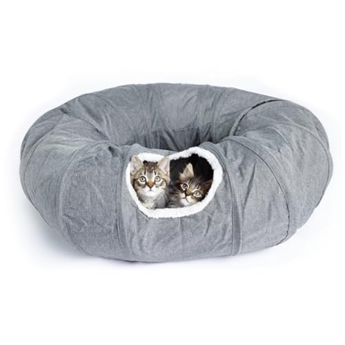 Cat Donut Tunnel Katzen-Tunnelbett 38x11 Zoll Anti-Kratzer statisch-freier Katzen-Donut-Tunnel mit 67 '' Langer Tunnelfaltkatze-Katzen-Tunnelbett für Innenkatzen von KDAMGOQE